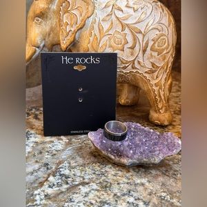 He Rocks Stainless Steel Black Metal Band Ring